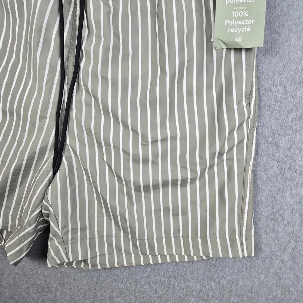 NWT H&M Mens Medium Striped Swim Shorts with Drawstring and Pockets
